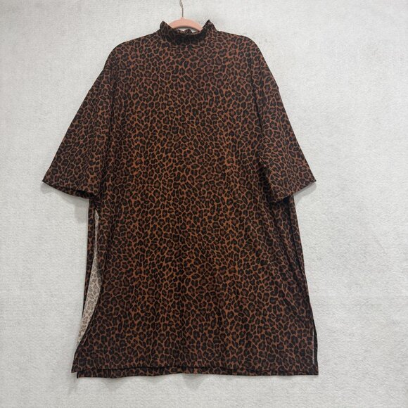 Dressed In Lala Dress Womens Large Brown Leopard Mock Neck Oversized Tunic - Picture 1 of 8
